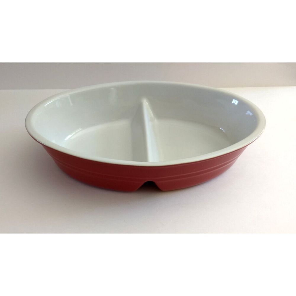 Sur La Table Stoneware 2-Section Dish Casserole Red Oven to‎ Table Portugal NWT